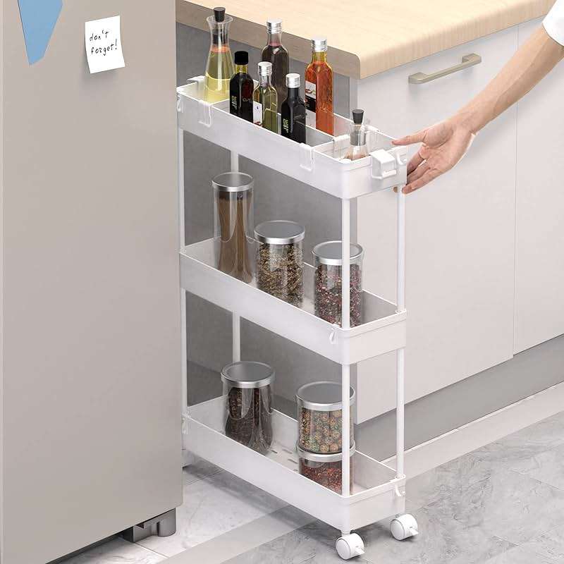 SPACELEAD Slim Storage Cart 3 Tier,Bathroom Organizer Rolling Utility, Mobile Shelving Unit Slide Out for Office, Kitchen, Laundry Room & Narrow Places,White - Image 3