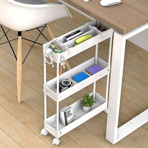 SPACELEAD Slim Storage Cart 3 Tier,Bathroom Organizer Rolling Utility, Mobile Shelving Unit Slide Out for Office, Kitchen, Laundry Room & Narrow Places,White - Image 4