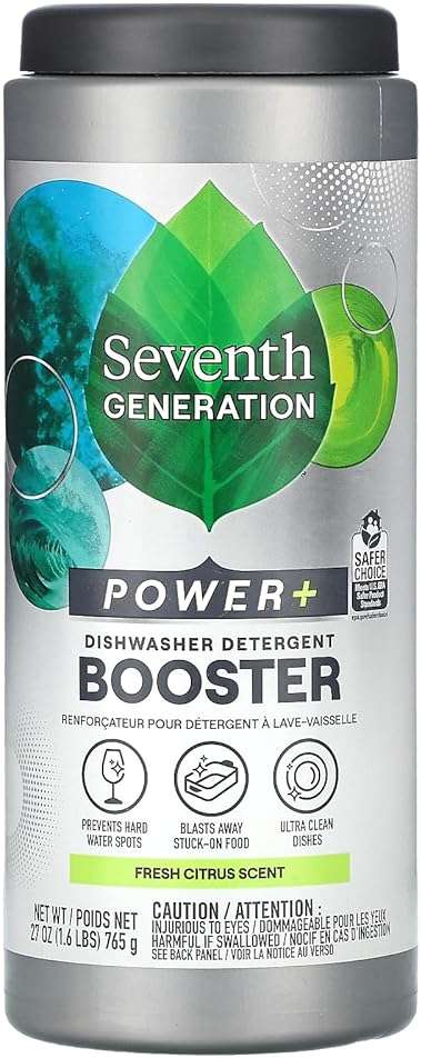 Seventh Generation Power+ Dishwasher Detergent Booster Powder, Blasts Away Stuck-On Food, Fresh Citrus Scent, 27 Oz - Image 1