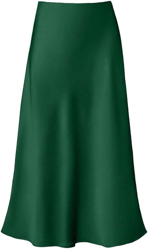 Modegal Women's Satin High Waist Hidden Elasticized Waistband Flared Casual A Line Midi Skirt - Image 1