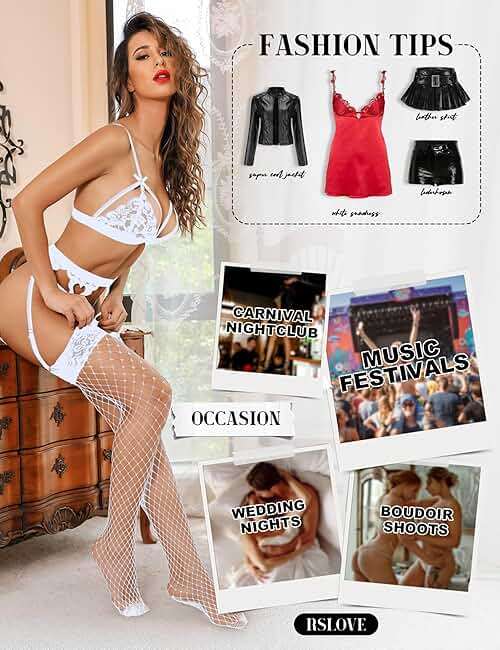 RSLOVE Women's Lace Top Fishnet Thigh-High Stockings with Antiskid Silicone Sexy Stay Up Tights Pantyhose - Image 5