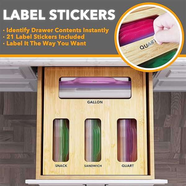 SpaceAid Bag Storage Organizer for Kitchen Drawer, Bamboo Organizer, Compatible with Gallon, Quart, Sandwich and Snack Variety Size Bag (1 Box 4 Slots) - Image 4