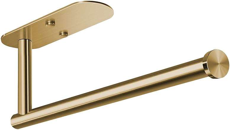 VAEHOLD Adhesive Paper Towel Holder Under Cabinet Wall Mount for Kitchen Paper Towel, Paper Towel Roll Holder Stick to Wall, Stainless Steel (Gold) - Image 1