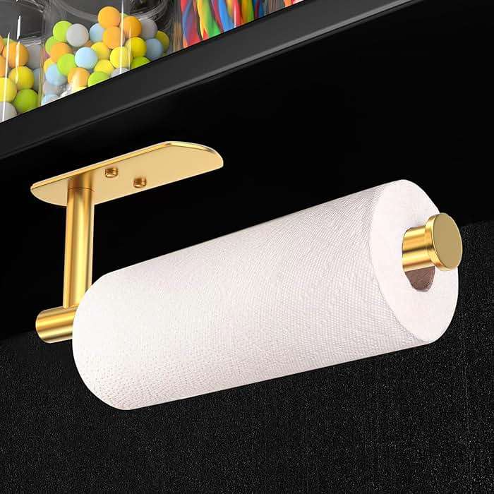 VAEHOLD Adhesive Paper Towel Holder Under Cabinet Wall Mount for Kitchen Paper Towel, Paper Towel Roll Holder Stick to Wall, Stainless Steel (Gold) - Image 2