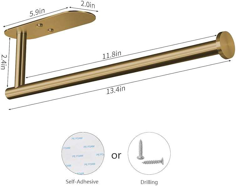 VAEHOLD Adhesive Paper Towel Holder Under Cabinet Wall Mount for Kitchen Paper Towel, Paper Towel Roll Holder Stick to Wall, Stainless Steel (Gold) - Image 3