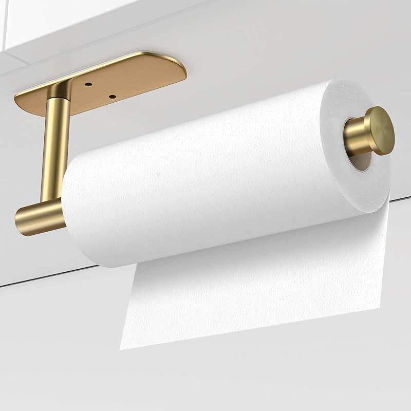 VAEHOLD Adhesive Paper Towel Holder Under Cabinet Wall Mount for Kitchen Paper Towel, Paper Towel Roll Holder Stick to Wall, Stainless Steel (Gold) - Image 4