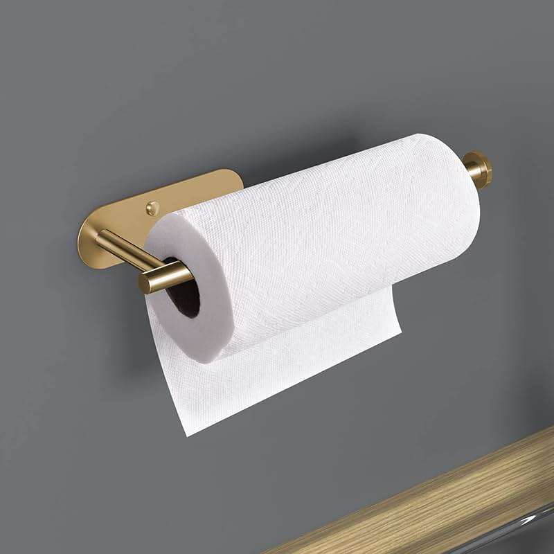 VAEHOLD Adhesive Paper Towel Holder Under Cabinet Wall Mount for Kitchen Paper Towel, Paper Towel Roll Holder Stick to Wall, Stainless Steel (Gold) - Image 6