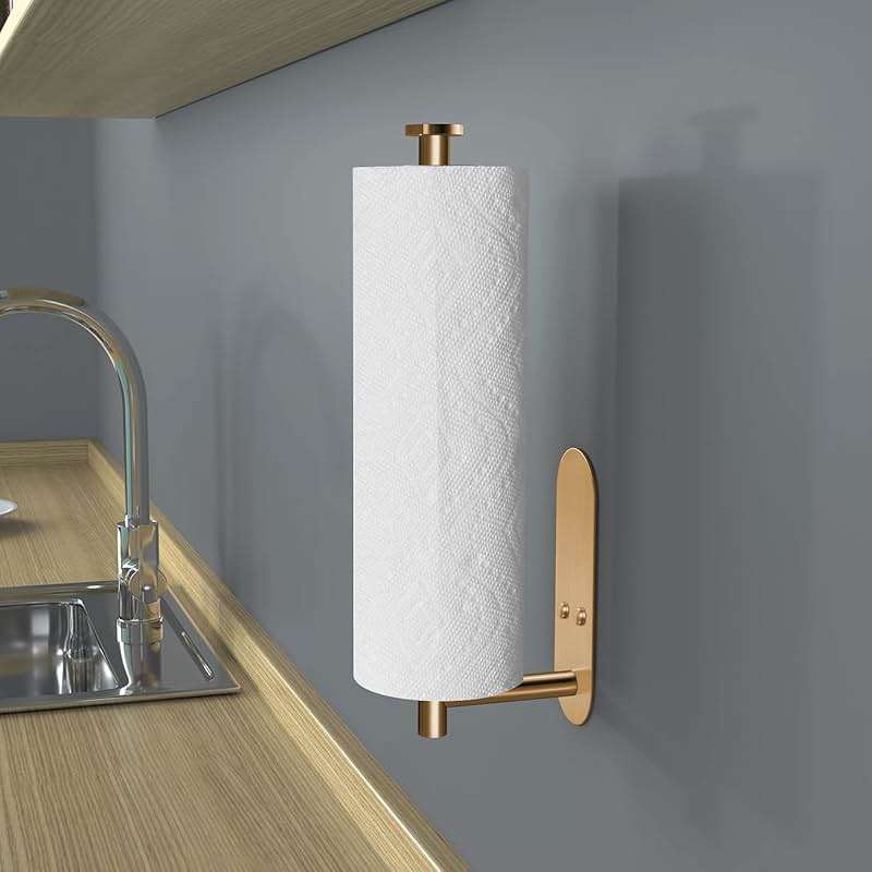 VAEHOLD Adhesive Paper Towel Holder Under Cabinet Wall Mount for Kitchen Paper Towel, Paper Towel Roll Holder Stick to Wall, Stainless Steel (Gold) - Image 7