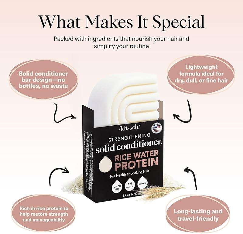 Kitsch Rice Water Conditioner Bar for Hair Growth – Rice Protein Hair Conditioner to Repair Damage, Prevent Split Ends & Boosts Shine – Paraben, Silicone & Sulfate-Free Hair Care - Made in USA, 2.7 oz - Image 4