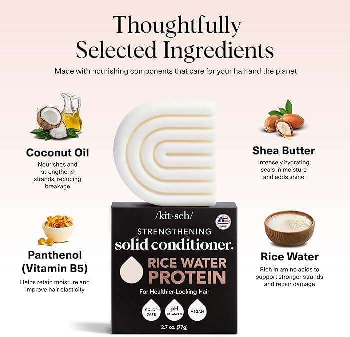 Kitsch Rice Water Conditioner Bar for Hair Growth – Rice Protein Hair Conditioner to Repair Damage, Prevent Split Ends & Boosts Shine – Paraben, Silicone & Sulfate-Free Hair Care - Made in USA, 2.7 oz - Image 5
