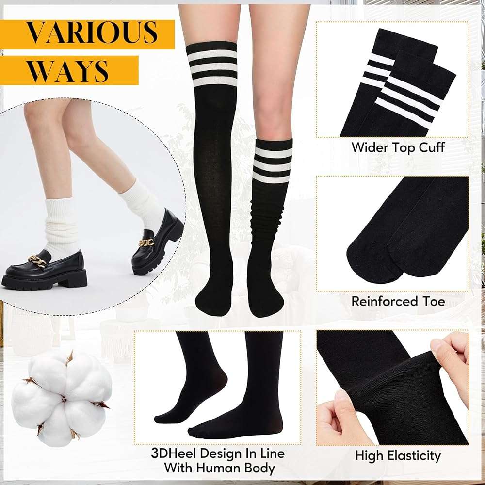 Zando Womens Long Thigh High Socks Cotton Over the Knee High Socks Thin Thigh High Stockings Pack for Daily Wear - Image 2