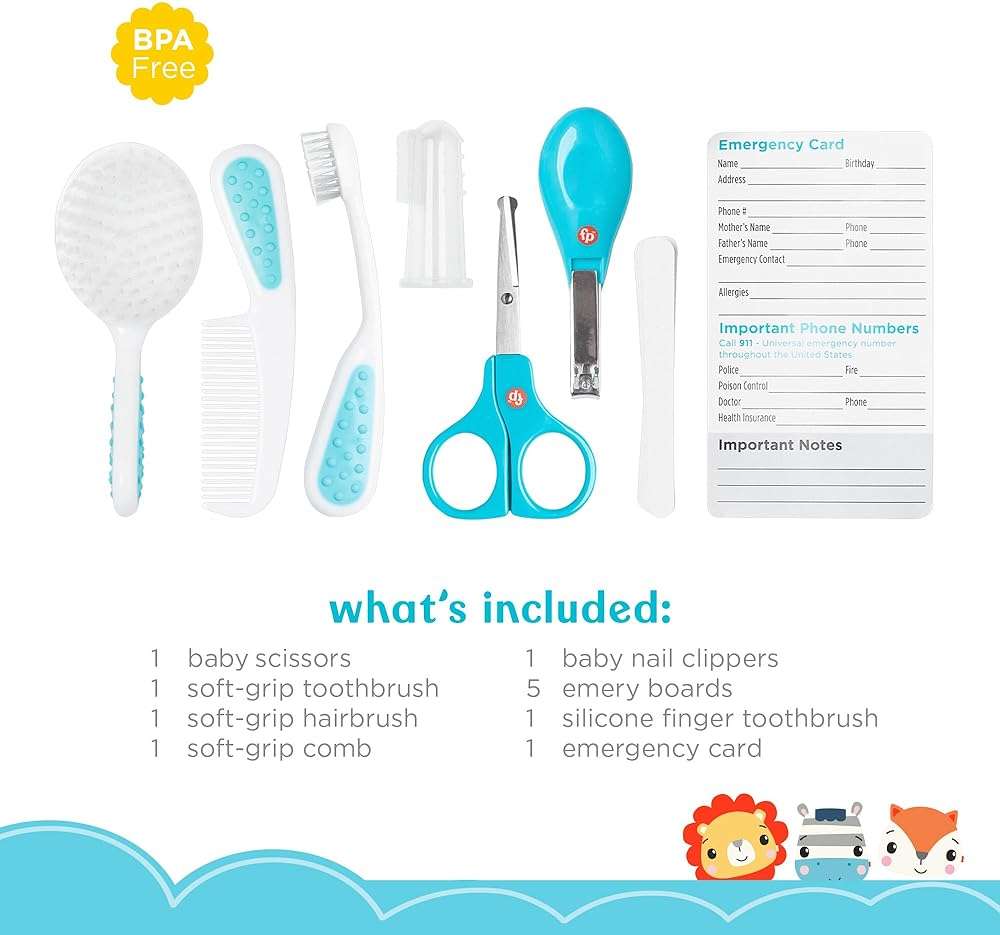 Smart Care Fisher-Price 12-Piece Baby Grooming Kit, Newborn Essentials, Baby Gift Set, Includes Baby Nail Kit, Baby Oral Care, Baby Hair Brush, Baby Comb - Image 3