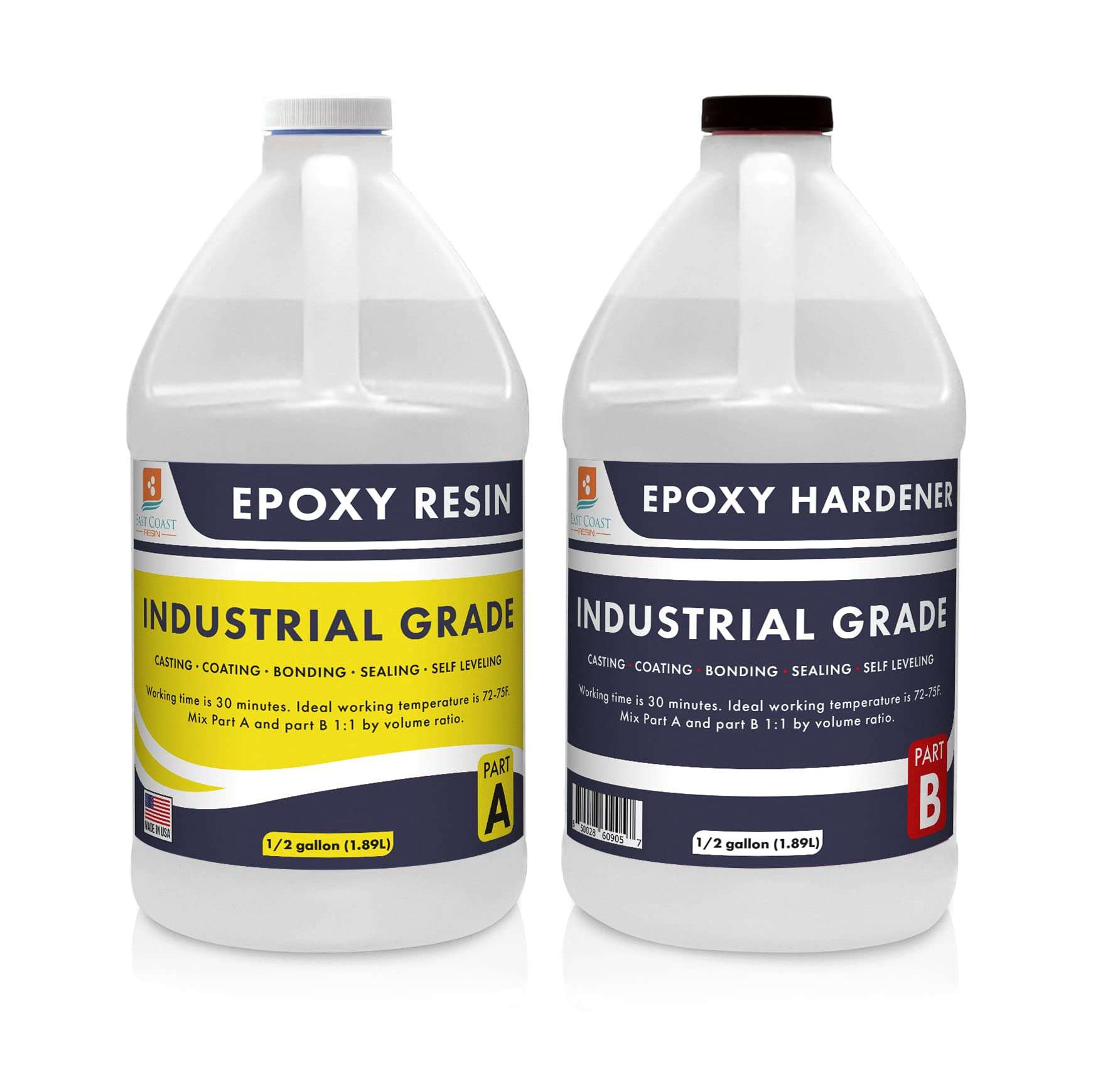 Industrial Grade 1:1 Epoxy Resin 1 Gallon Kit | Easy to Use, Super Strong, Glossy, Clear, Water-Resistant | For Bonding, Sealing, Casting, Coating, Filling, Gluing - (1/2 gallon + 1/2 gallon) - Image 1