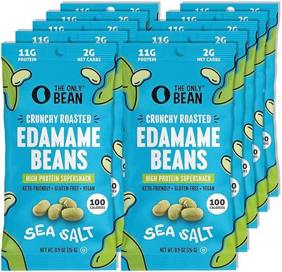 The Only Bean Crunchy Dry Roasted Edamame Snacks (Sea Salt), Healthy High Protein(11g) Keto Food, Low Carb Gluten Free Office Vegan Food 100 Calorie Snack Pack, 0.9oz 10 Pack - Image 7