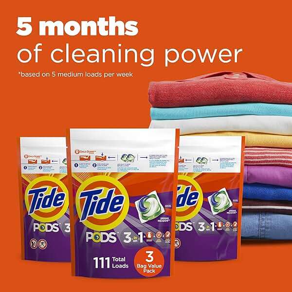 Tide PODS Laundry Detergent Soap Pods, Spring Meadow, 37 Count (Pack of 3 Bag Value Pack), Total 111 Count, HE Compatible - Image 6