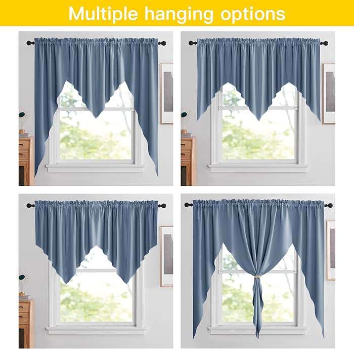 NICETOWN Balckout Swag Curtain Valances for Living Room, Farmhouse Rod Pocket Energy Saving Small Window Tiers for Thanksgiving, Stone Blue, 36" Width x 63" Length Each Panel, Set of 2 - Image 3