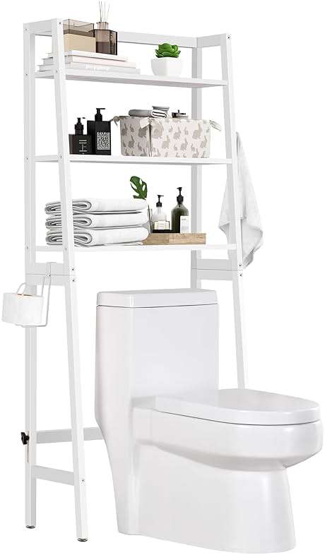 MallKing Over The Toilet Storage, Wooden 3-Tier Over-The-Toilet Rack Bathroom Space Saver Organizer, Freestanding Above Toilet with Toilet Paper Holder and Hooks (White) - Image 1
