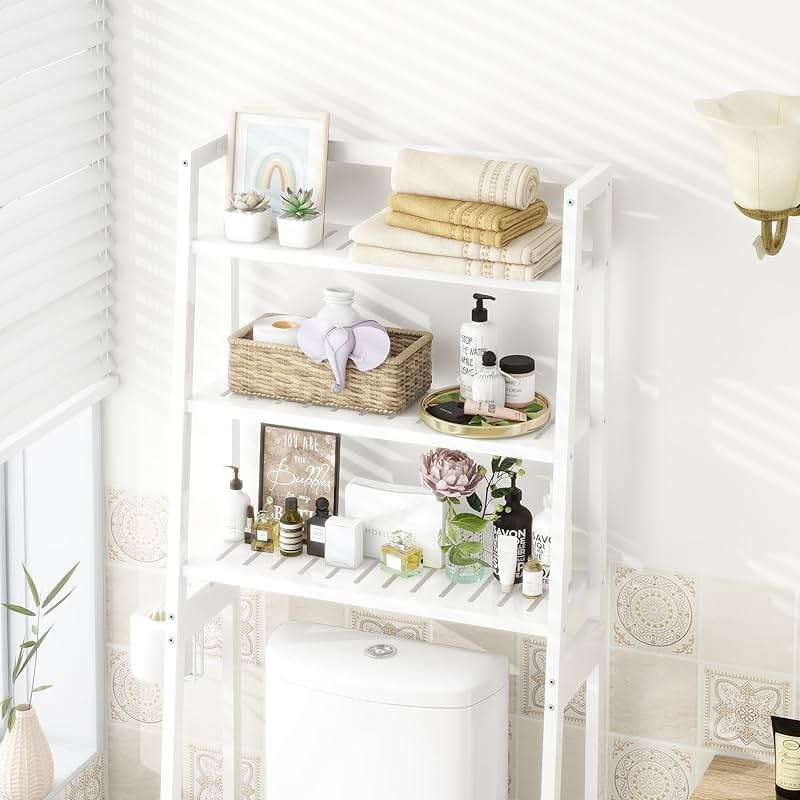 MallKing Over The Toilet Storage, Wooden 3-Tier Over-The-Toilet Rack Bathroom Space Saver Organizer, Freestanding Above Toilet with Toilet Paper Holder and Hooks (White) - Image 2