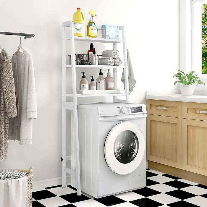 MallKing Over The Toilet Storage, Wooden 3-Tier Over-The-Toilet Rack Bathroom Space Saver Organizer, Freestanding Above Toilet with Toilet Paper Holder and Hooks (White) - Image 7