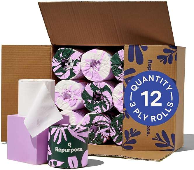 Repurpose 100% Bamboo Toilet Paper, 3-Ply, Tree-Free, Plastic-Free, FSC Certified, Septic Safe, Fast Dissolving, RV-Friendly, 12 Rolls (300 Sheets/Roll), No Fragrance/Dyes - Image 1