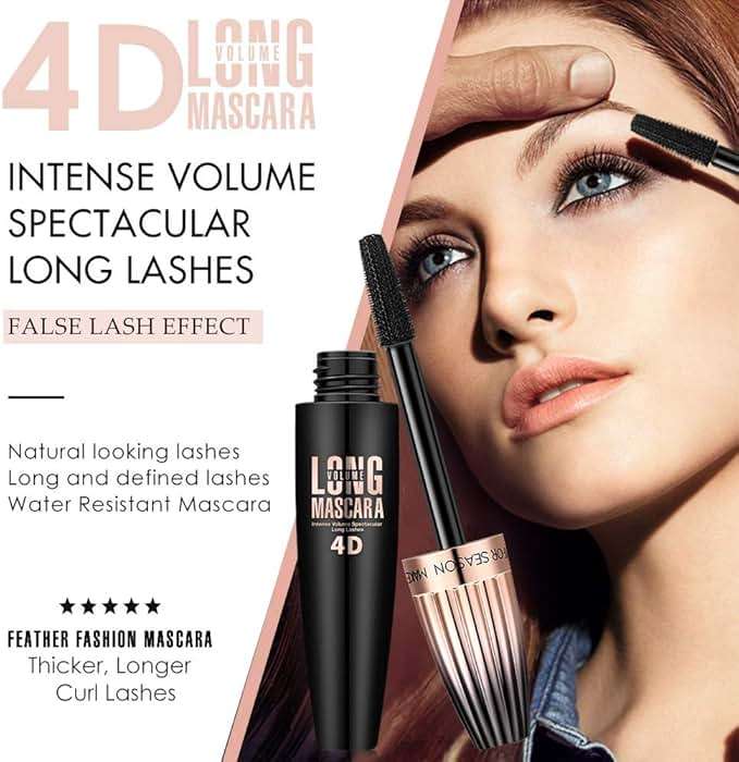 4D Silk Fiber Lash Mascara, Waterproof Long Lasting Mascara Black Volume and Length Natural, Exquisitely Full, Lengthening Thickening Softer Fuller Lashes Amplify Smudge-Proof Eyelash Mascaras,1 Pack - Image 2