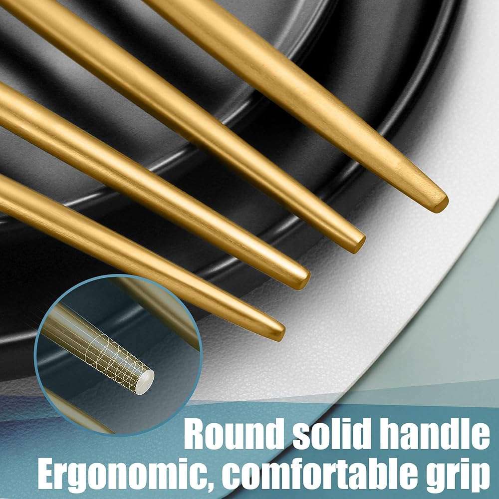Lemeya Matte Gold Silverware Set for 6,Modern Stainless Steel Brushed Cutlery Set,30-Pieces Heavy Duty Flatware Set,Knives Spoons and Forks Set Utensils Set,Satin Finish,Dishwasher Safe - Image 5