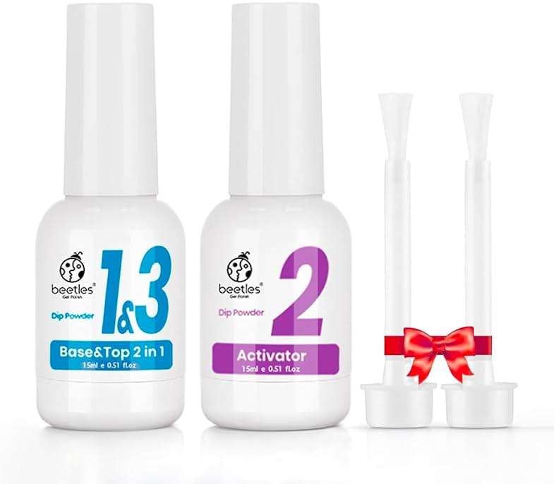 Beetles Dip Powder Liquid Set, 2 in 1 Dip Base & Top Coat with Activator, 2 Pcs 0.51 Fl Oz Each Dipping Liquid Kit for French Dip Nails, Summer Manicure Gift for Women - Image 1