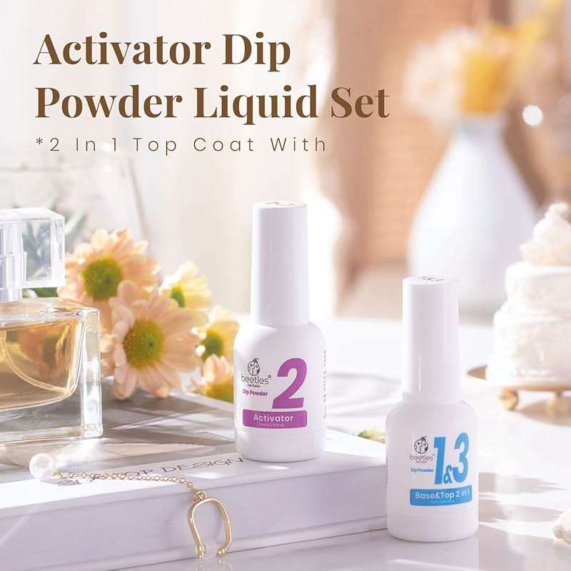 Beetles Dip Powder Liquid Set, 2 in 1 Dip Base & Top Coat with Activator, 2 Pcs 0.51 Fl Oz Each Dipping Liquid Kit for French Dip Nails, Summer Manicure Gift for Women - Image 2