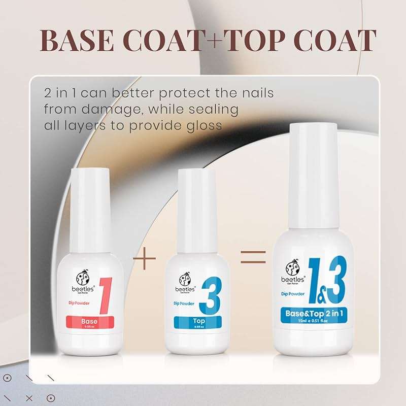 Beetles Dip Powder Liquid Set, 2 in 1 Dip Base & Top Coat with Activator, 2 Pcs 0.51 Fl Oz Each Dipping Liquid Kit for French Dip Nails, Summer Manicure Gift for Women - Image 3