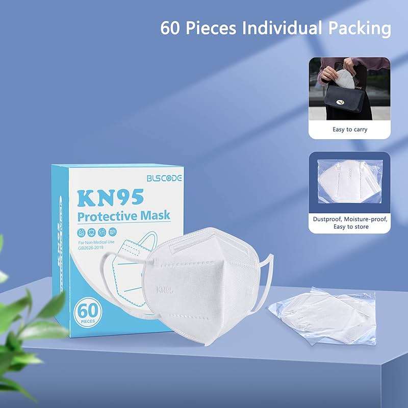 BLScode KN95 Face Mask 60 Pack,Individually Wrapped 5-Layer face Masks,Filter Efficiency≥95% - Image 6