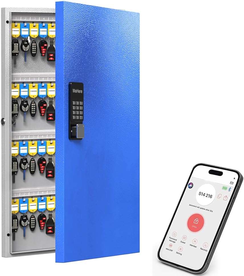 WeHere 96-Key Smart Key Lock Box, Wall-Mount Key Cabinet with Key Management App(Track Key Borrow/Return), Keypad, Bluetooth & WiFi Unlock (Sold Separately) for Commercial, School, Rental, Office - Image 1