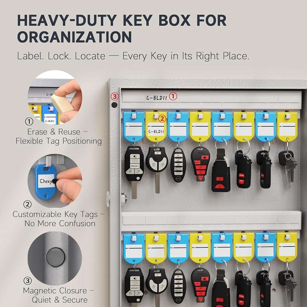 WeHere 96-Key Smart Key Lock Box, Wall-Mount Key Cabinet with Key Management App(Track Key Borrow/Return), Keypad, Bluetooth & WiFi Unlock (Sold Separately) for Commercial, School, Rental, Office - Image 4