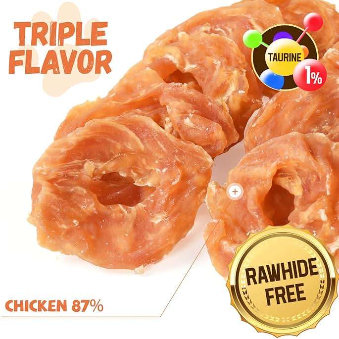 Pawmate Dog Treats Chicken Jerky Rings, Rawhide-Free Grain-Free Real Dried Tenders Natural Chicken Breast Dog Chewy Training Snacks for Small Medium Large Dogs Large Pack, 10.6 oz - Image 2