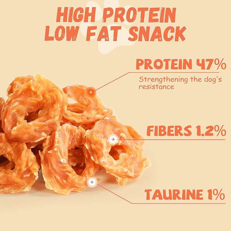 Pawmate Dog Treats Chicken Jerky Rings, Rawhide-Free Grain-Free Real Dried Tenders Natural Chicken Breast Dog Chewy Training Snacks for Small Medium Large Dogs Large Pack, 10.6 oz - Image 3