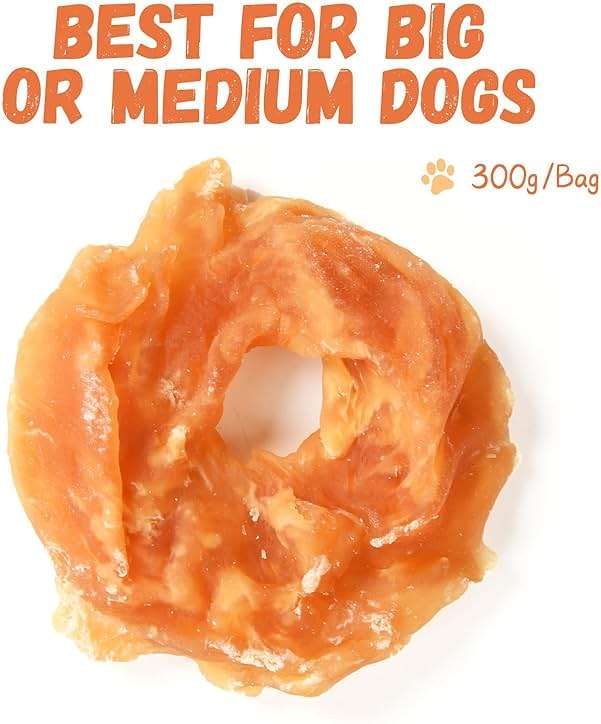 Pawmate Dog Treats Chicken Jerky Rings, Rawhide-Free Grain-Free Real Dried Tenders Natural Chicken Breast Dog Chewy Training Snacks for Small Medium Large Dogs Large Pack, 10.6 oz - Image 4