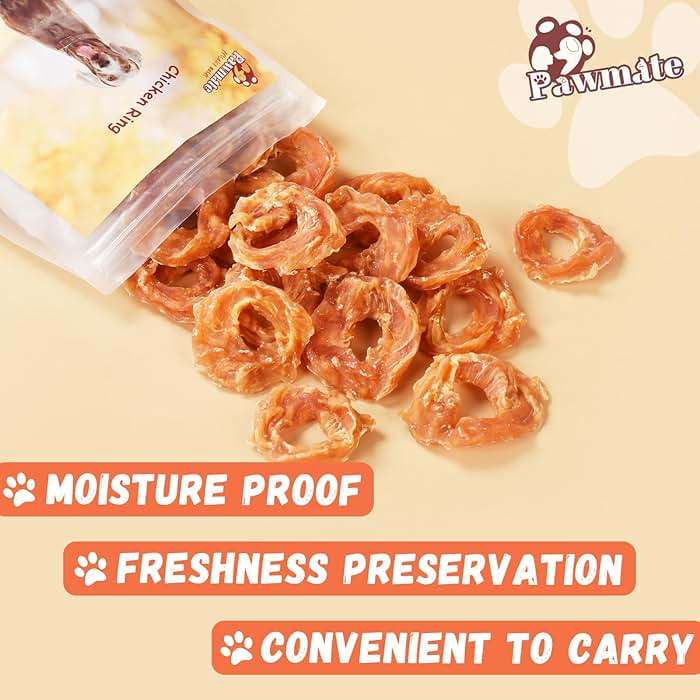 Pawmate Dog Treats Chicken Jerky Rings, Rawhide-Free Grain-Free Real Dried Tenders Natural Chicken Breast Dog Chewy Training Snacks for Small Medium Large Dogs Large Pack, 10.6 oz - Image 6