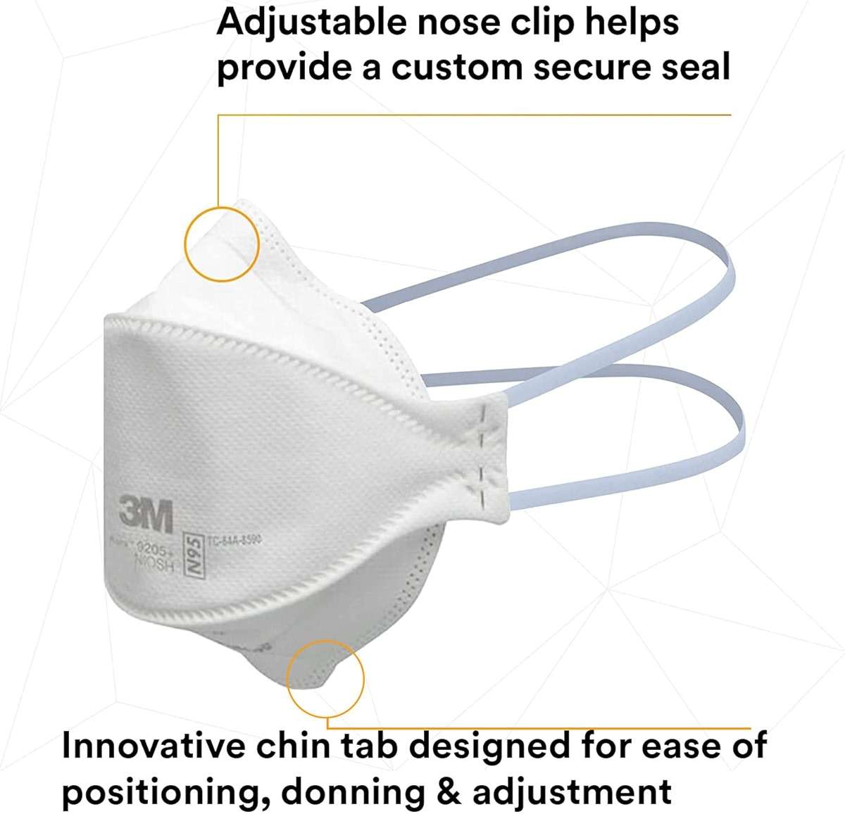 3M Aura Particulate Respirator 9205+, N95, Pack of 20 Disposable Respirators, Individually Wrapped, 3 Panel Flat Fold Design Allows for Facial Movements, Comfortable, NIOSH Approved, Smoke - Image 2