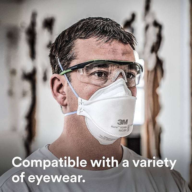 3M Aura Particulate Respirator 9205+, N95, Pack of 20 Disposable Respirators, Individually Wrapped, 3 Panel Flat Fold Design Allows for Facial Movements, Comfortable, NIOSH Approved, Smoke - Image 6