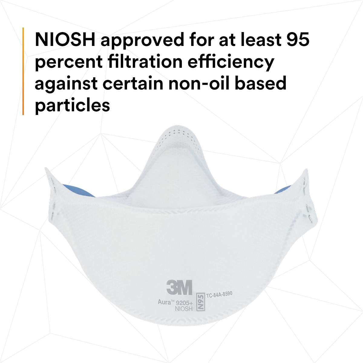 3M Aura Particulate Respirator 9205+, N95, Pack of 20 Disposable Respirators, Individually Wrapped, 3 Panel Flat Fold Design Allows for Facial Movements, Comfortable, NIOSH Approved, Smoke - Image 7