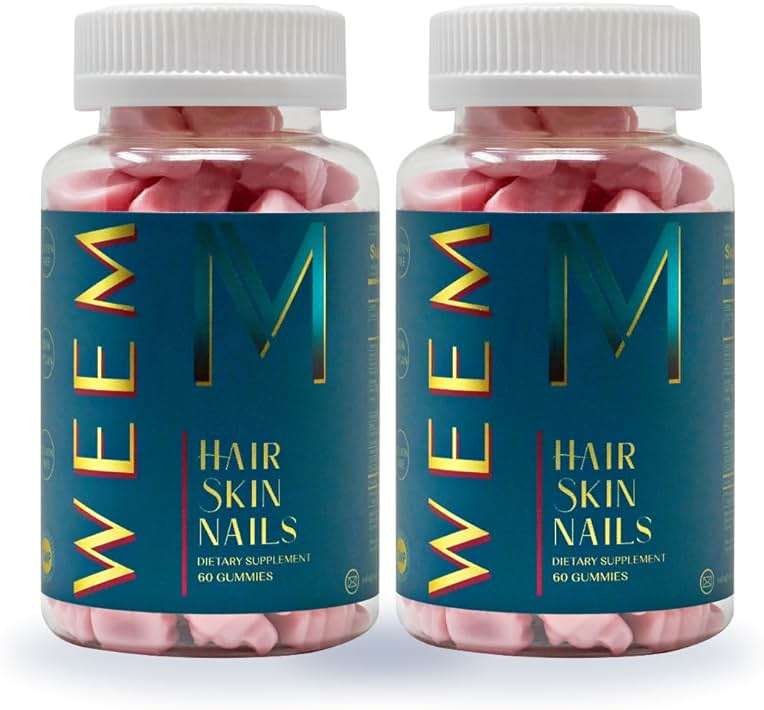 WEEM Hair Skin and Nails Gummies - Supports Healthy Hair - Vegan biotin Vitamins for Women & Men Supports Faster Hair Growth, Stronger Nails, Healthy Skin, Extra Strength (2) - Image 1