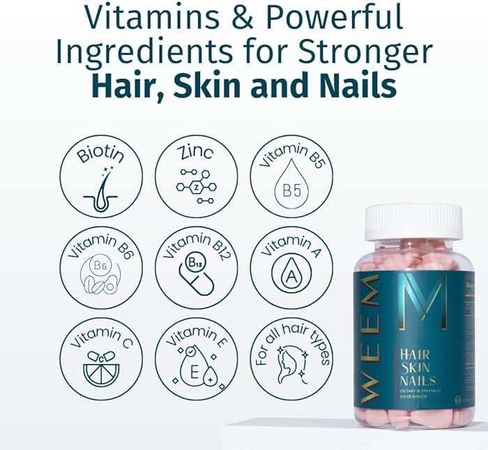 WEEM Hair Skin and Nails Gummies - Supports Healthy Hair - Vegan biotin Vitamins for Women & Men Supports Faster Hair Growth, Stronger Nails, Healthy Skin, Extra Strength (2) - Image 2