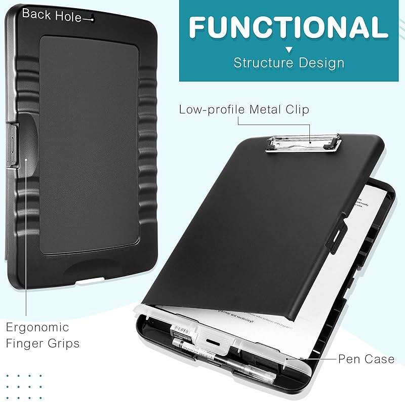 Epakh 4 Pcs Clipboard with Storage Plastic Nursing Clipboard with Pen Holder Folder Side Opening Storage with Low Profile Clip - Image 3