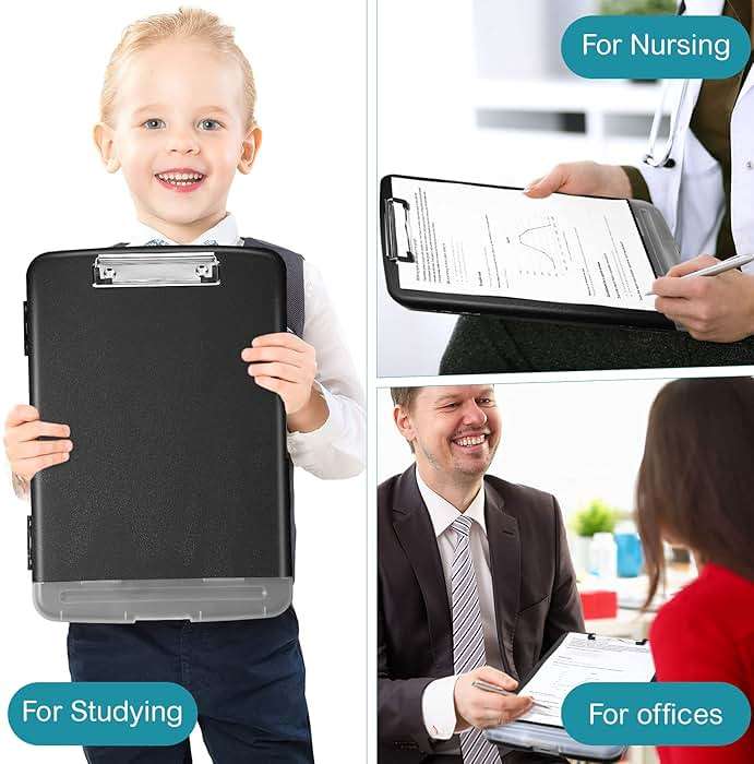 Epakh 4 Pcs Clipboard with Storage Plastic Nursing Clipboard with Pen Holder Folder Side Opening Storage with Low Profile Clip - Image 6