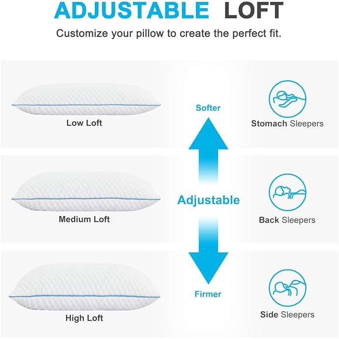 VVZ Cooling Bed Pillows Queen Size Set of 2, Shredded Memory Foam Pillows for Side Back Stomach Sleepers, Luxury Cool Gel Adjustable Firm Bed Pillows for Sleeping 2 Pack Queen Size 20 x 30 Inches - Image 4