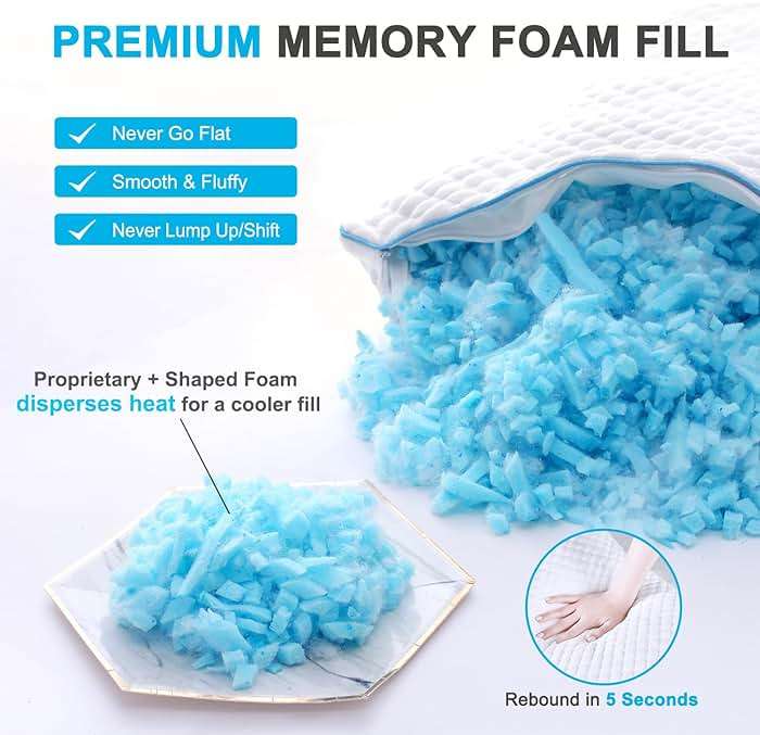 VVZ Cooling Bed Pillows Queen Size Set of 2, Shredded Memory Foam Pillows for Side Back Stomach Sleepers, Luxury Cool Gel Adjustable Firm Bed Pillows for Sleeping 2 Pack Queen Size 20 x 30 Inches - Image 5