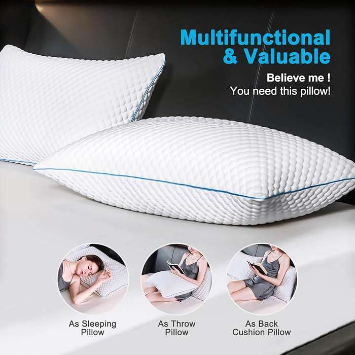 VVZ Cooling Bed Pillows Queen Size Set of 2, Shredded Memory Foam Pillows for Side Back Stomach Sleepers, Luxury Cool Gel Adjustable Firm Bed Pillows for Sleeping 2 Pack Queen Size 20 x 30 Inches - Image 7