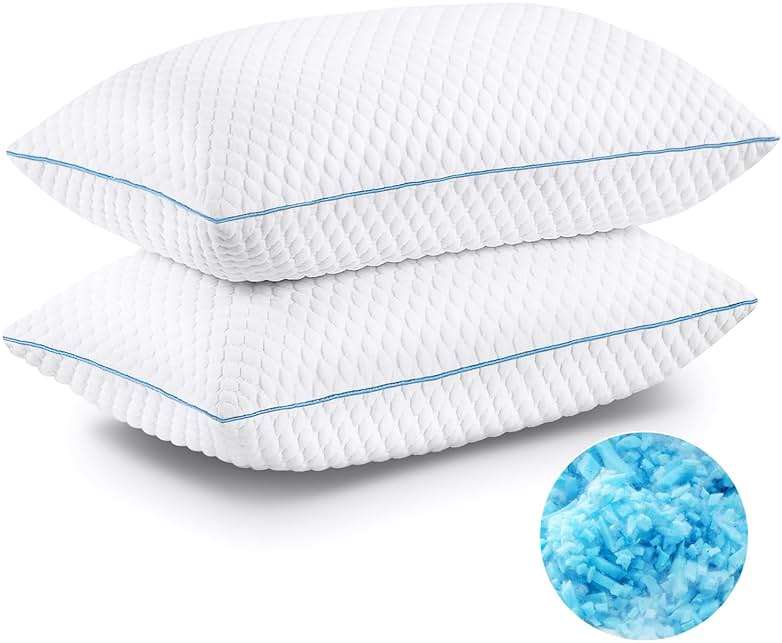 VVZ Cooling Bed Pillows Queen Size Set of 2, Shredded Memory Foam Pillows for Side Back Stomach Sleepers, Luxury Cool Gel Adjustable Firm Bed Pillows for Sleeping 2 Pack Queen Size 20 x 30 Inches - Image 9