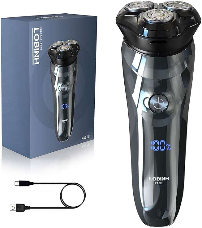 LOBINH Electric Shaver for Men, 100% Washable Rechargeable Waterproof Electric Razor Wet & Dry Shaving with Pop-up Trimmer, 1 Hour Fast Charging, 4D Floating Head, LCD Power Indicator - Image 1