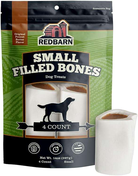 Redbarn Pet Products Small Filled Dog Bones, Peanut Butter Flavor - Long Lasting Stuffed Femur Chew Treat Made in USA - 4 Count - Packaging May Vary - Image 1