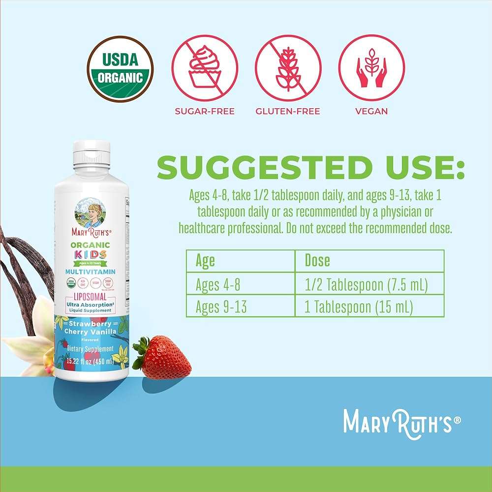 MaryRuth Organics Kids Multivitamin Liposomal | Vegan, Sugar-Free Vitamins for Kids | Ages 4+ | 2 Month Supply | 15.22 Fl Oz - Image 3